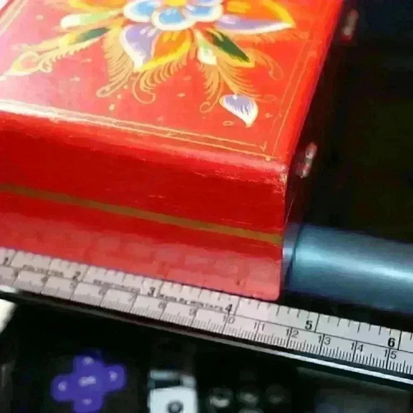 Vintage Handmade Wooden Trinket/Stationary Box With Folk Art - Picture 8 of 15